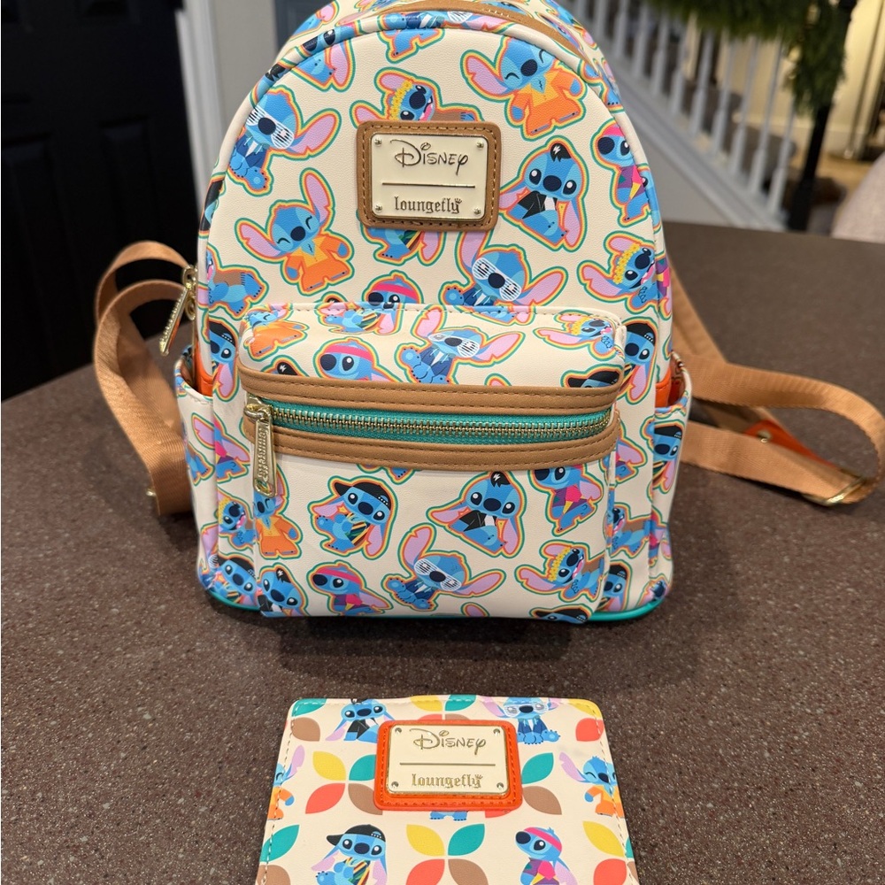 Loungefly Backpack & Matching Wallet- Stitch Design